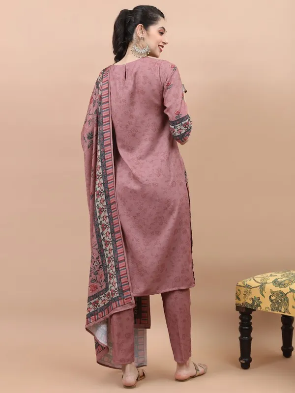 Vishudh Women Pink Printed Kurta With Trouser And Dupatta