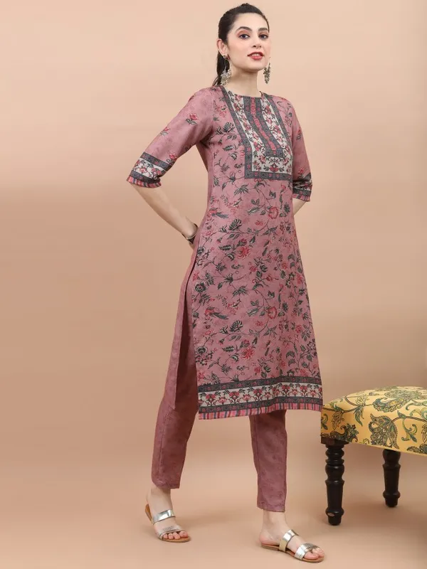 Vishudh Women Pink Printed Kurta With Trouser And Dupatta