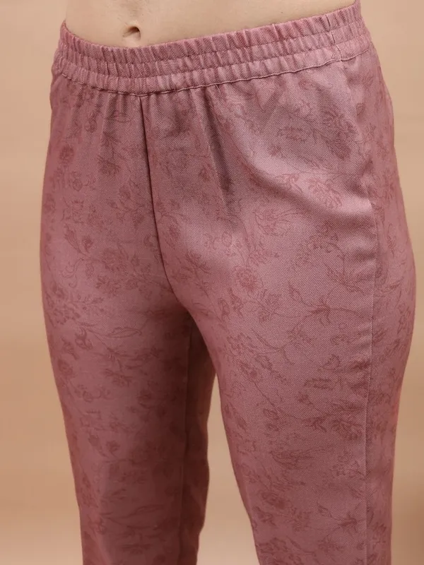Vishudh Women Pink Printed Kurta With Trouser And Dupatta