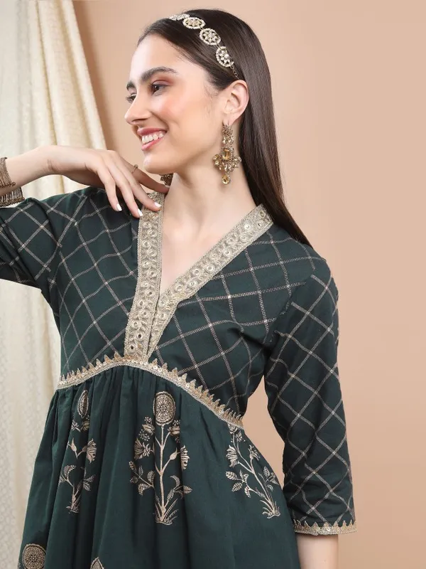  Vishudh Women Green Printed A-Line Ethnic Dresses