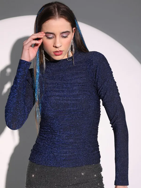  Tokyo Talkies Women Blue Solid Fitted Tops