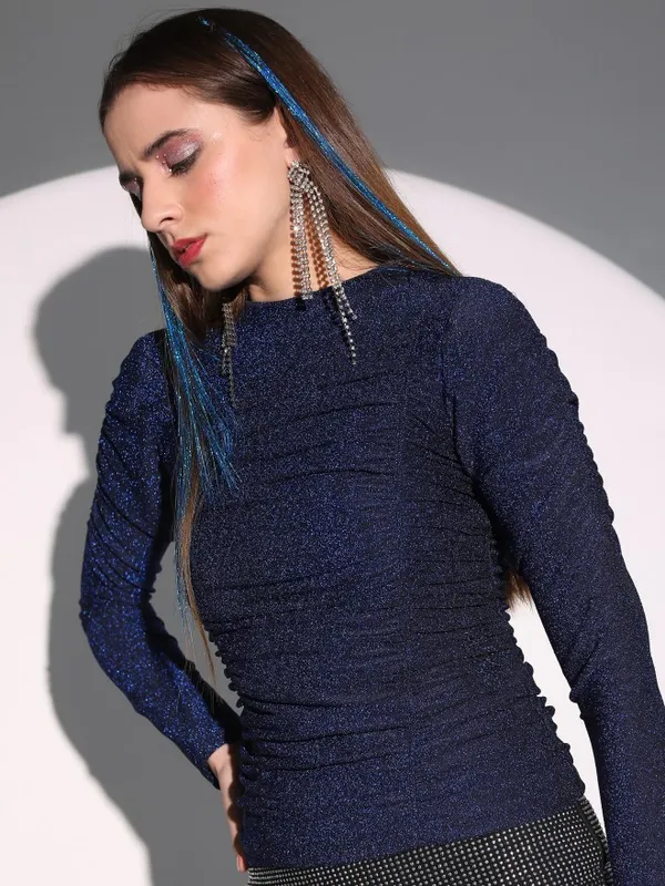  Tokyo Talkies Women Blue Solid Fitted Tops