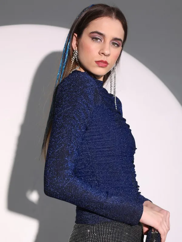  Tokyo Talkies Women Blue Solid Fitted Tops
