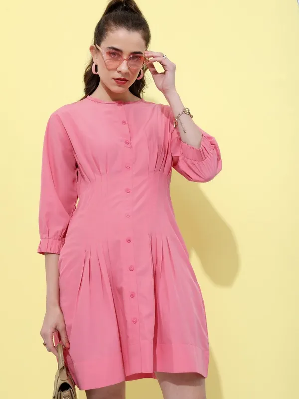  Tokyo Talkies Women Pink Solid Fit And Flare Dresses