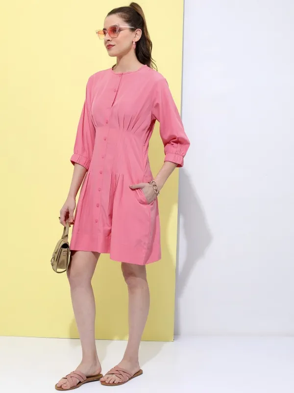  Tokyo Talkies Women Pink Solid Fit And Flare Dresses