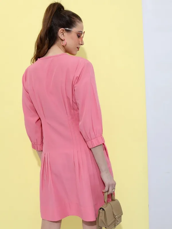  Tokyo Talkies Women Pink Solid Fit And Flare Dresses