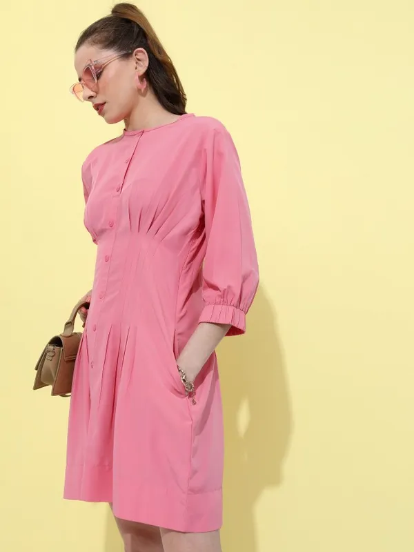  Tokyo Talkies Women Pink Solid Fit And Flare Dresses