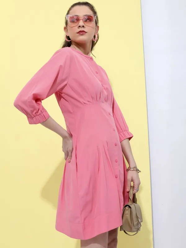  Tokyo Talkies Women Pink Solid Fit And Flare Dresses