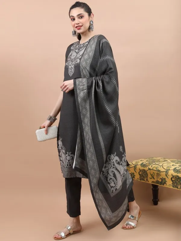 Vishudh Women Olive Printed Kurta With Palazzo And Dupatta
