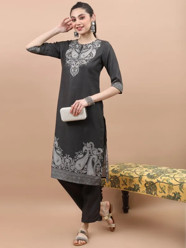 Vishudh Women Olive Printed Kurta With Palazzo And Dupatta