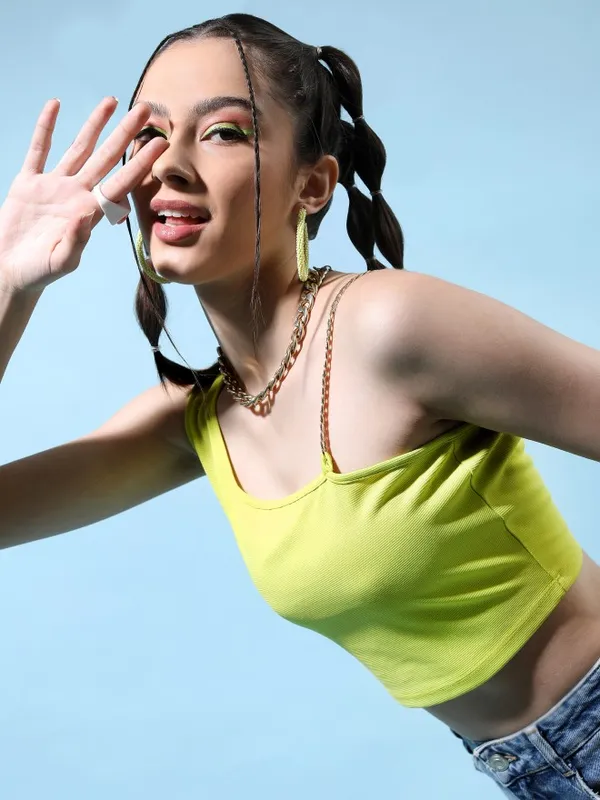  Tokyo Talkies Women Green Solid Fitted Tops
