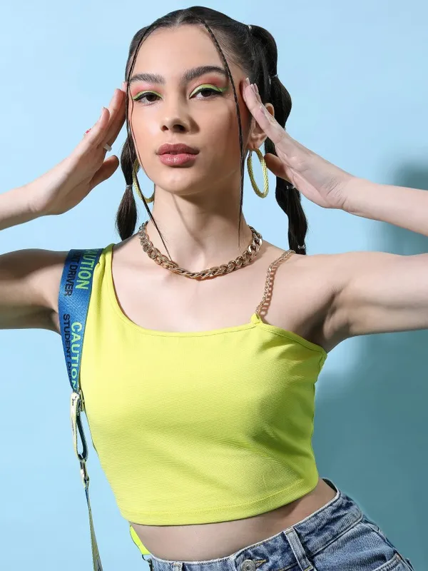 Tokyo Talkies Women Green Solid Fitted Top