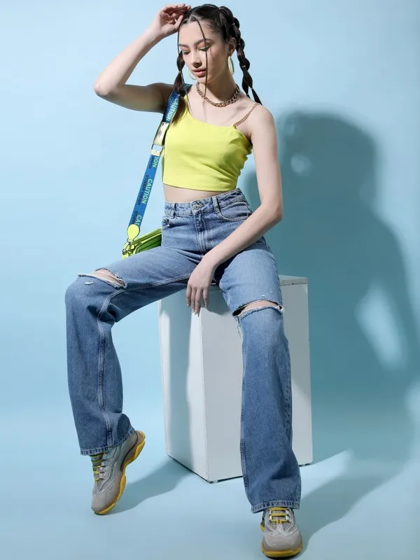 Tokyo Talkies Women Green Solid Fitted Top