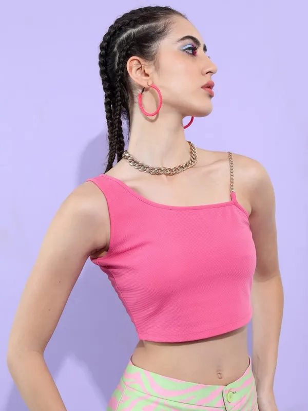  Tokyo Talkies Women Pink Solid Fitted Tops