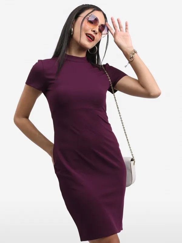 Tokyo Talkies Women Purple Solid Bodycon Dress