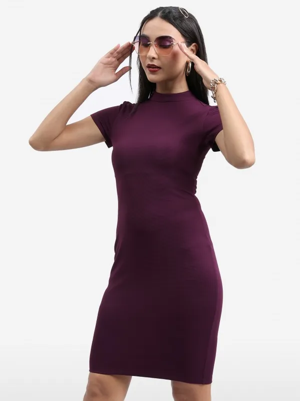 Tokyo Talkies Women Purple Solid Bodycon Dress