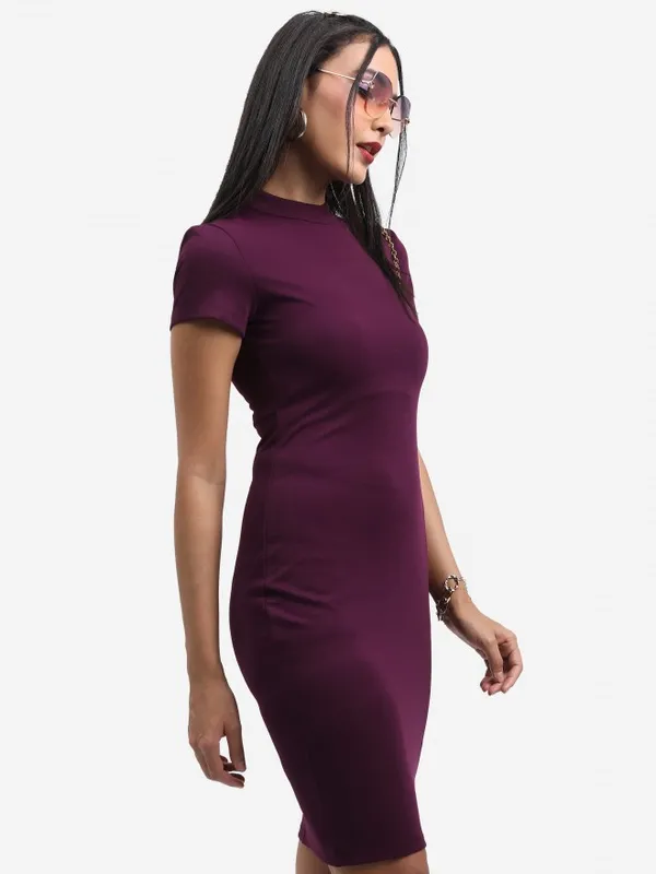 Tokyo Talkies Women Purple Solid Bodycon Dress