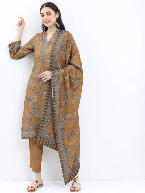  Ketch Women Mustard Printed Kurta Sets