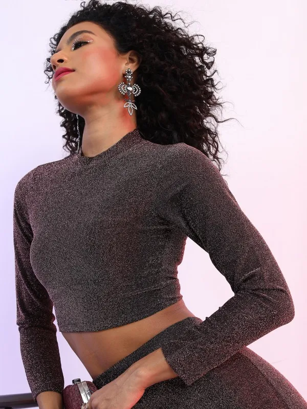  Tokyo Talkies Women Black Self Design Fitted Tops