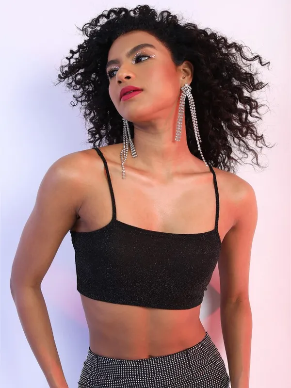 Tokyo Talkies Women Black Self Design Bralette Top