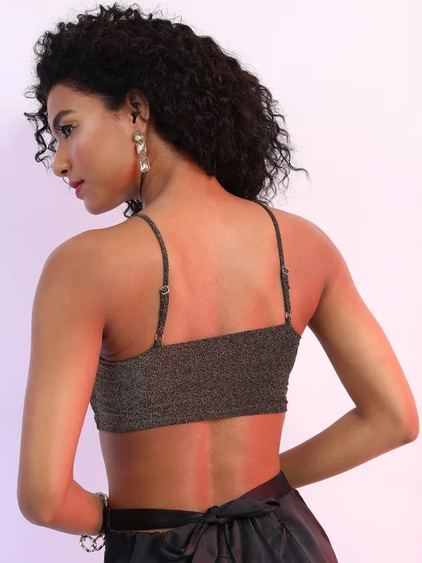 Tokyo Talkies Women Black Self Design Bralette Top