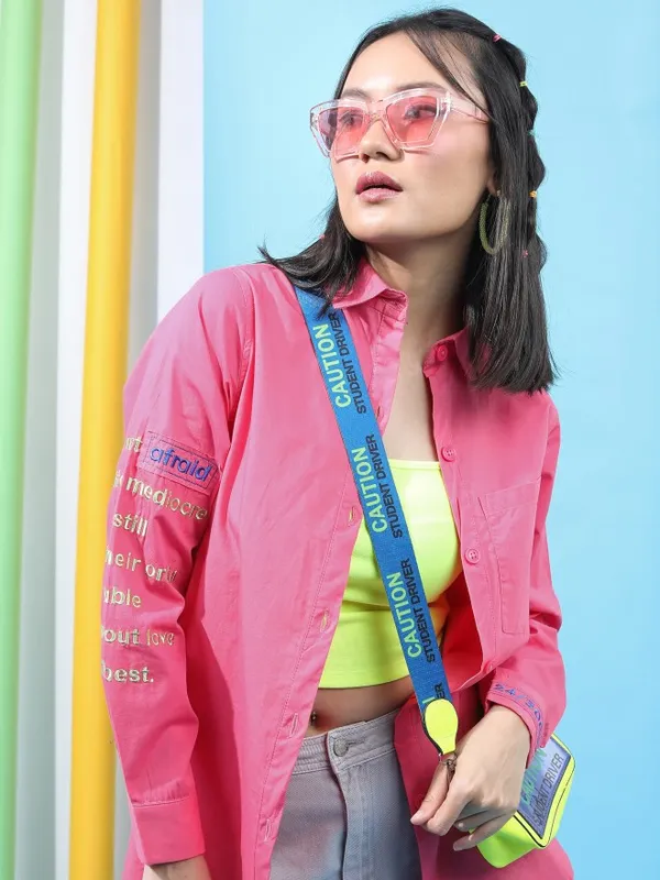 Tokyo Talkies Women Pink Printed Casual Shirt