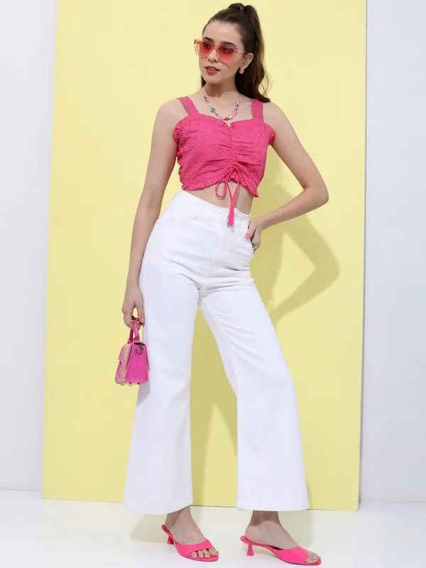 Tokyo Talkies Women Pink Self Design Regular Top