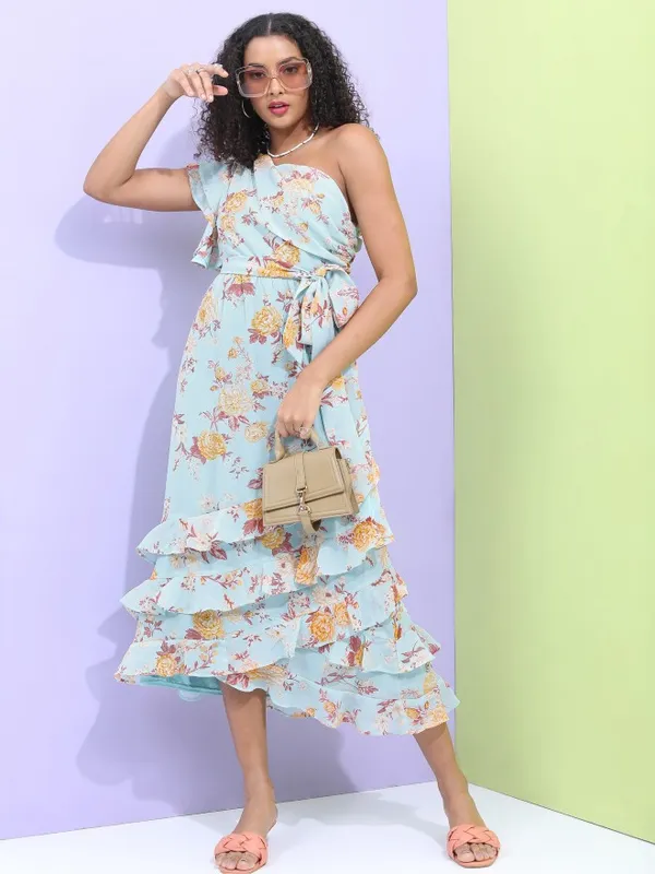  Tokyo Talkies Women Teal Printed Fit And Flare Dresses