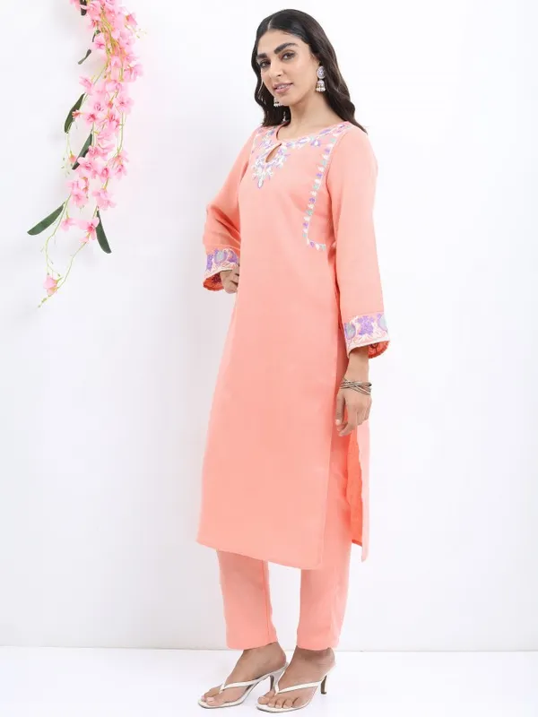  Ketch Women Peach Embroidered Kurta Sets