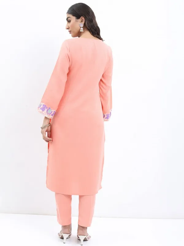  Ketch Women Peach Embroidered Kurta Sets
