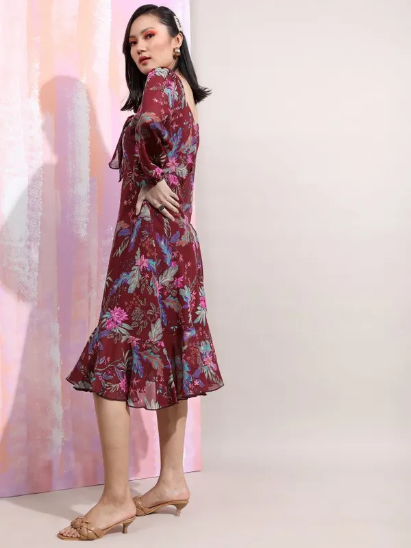  Tokyo Talkies Women Maroon Printed Fit And Flare Dresses
