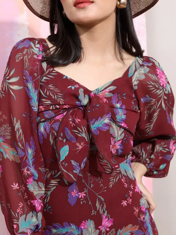  Tokyo Talkies Women Maroon Printed Fit And Flare Dresses