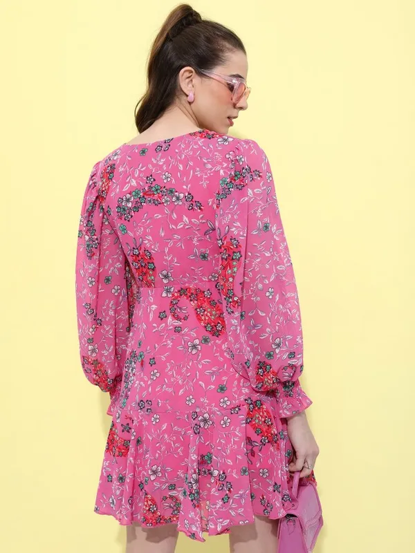 Tokyo Talkies Women Pink Printed Fit And Flare Dress
