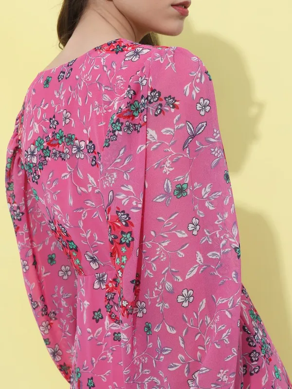 Tokyo Talkies Women Pink Printed Fit And Flare Dress
