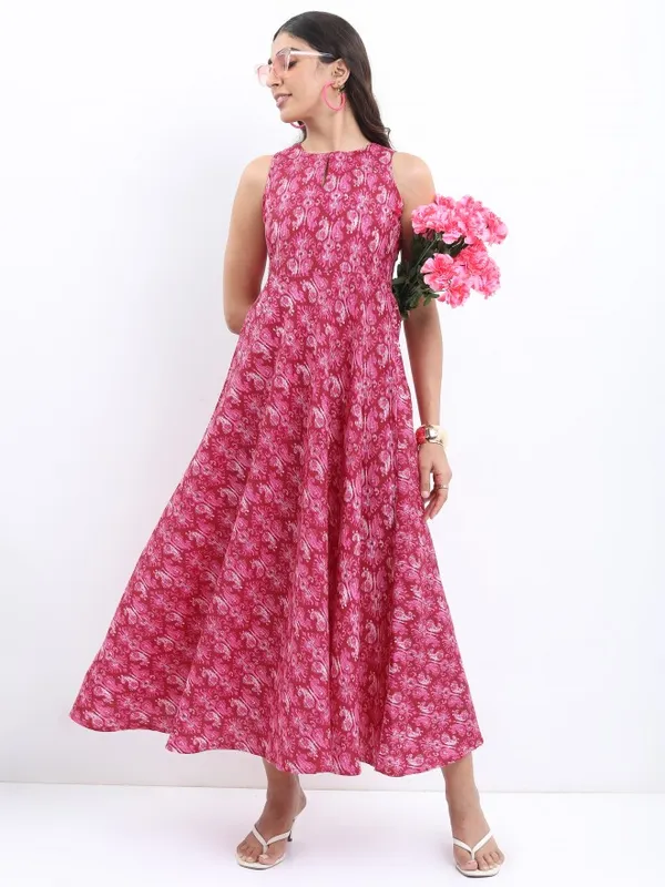 Ketch Women Magenta Printed A-Line Dresses