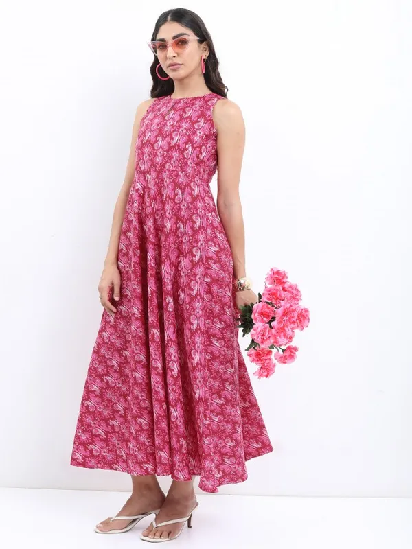  Ketch Women Magenta Printed A-Line Dresses