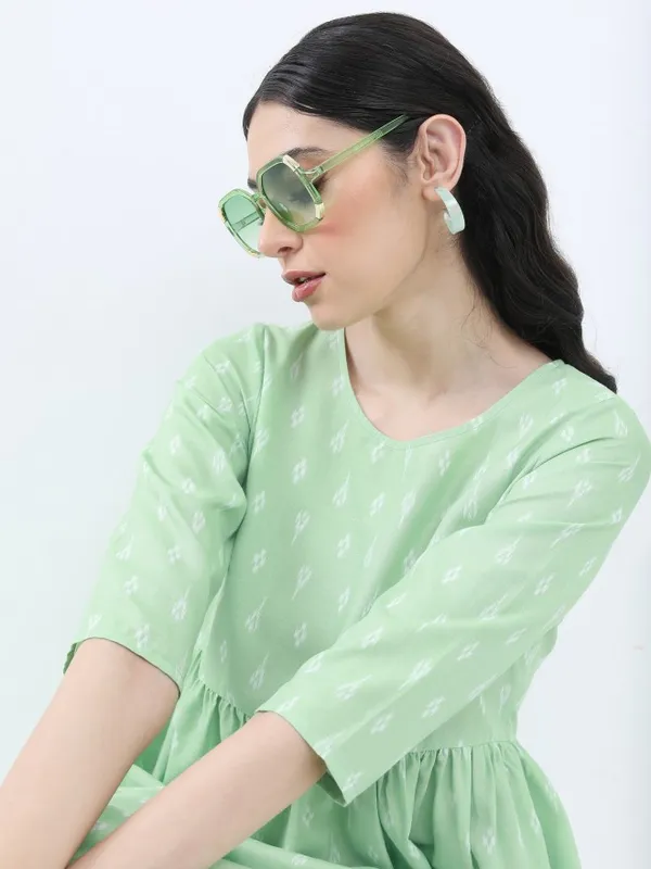  Vishudh Women Green Printed A-Line Ethnic Dresses