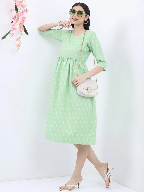  Vishudh Women Green Printed A-Line Ethnic Dresses