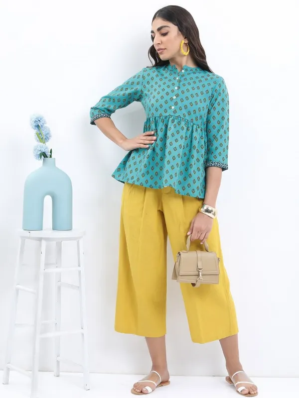  Ketch Women Teal Printed Peplum Tops
