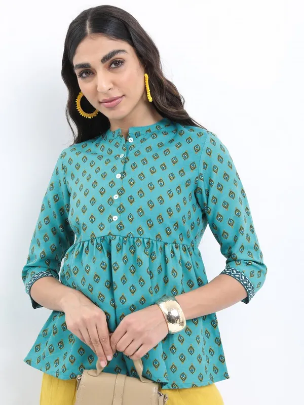  Ketch Women Teal Printed Peplum Tops