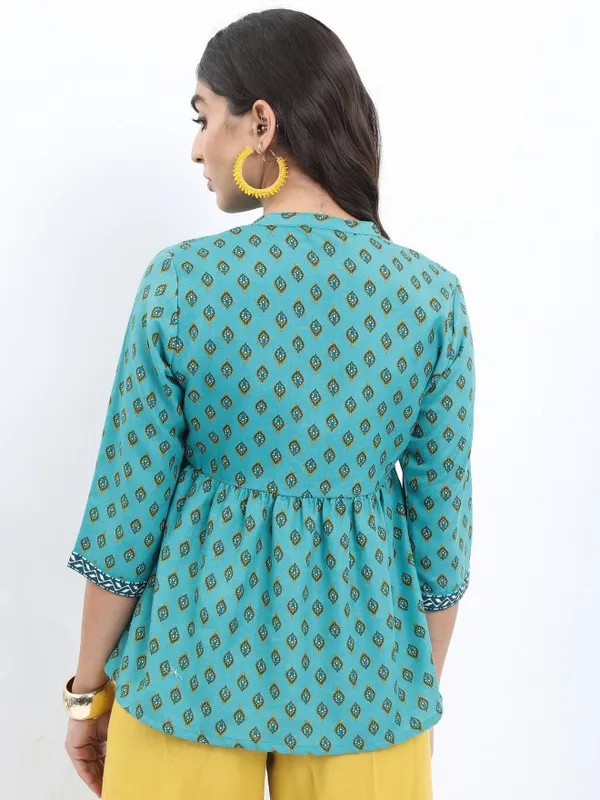  Ketch Women Teal Printed Peplum Tops