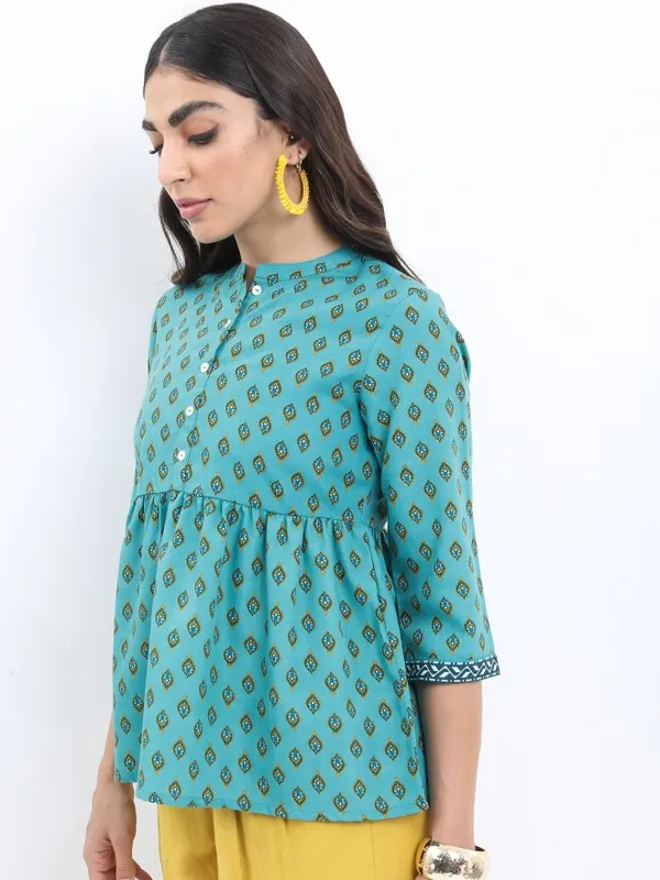  Ketch Women Teal Printed Peplum Tops