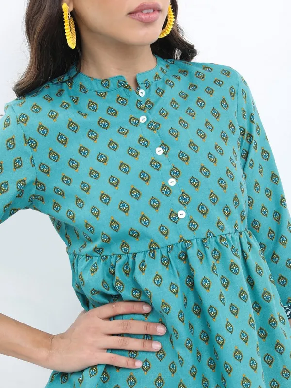  Ketch Women Teal Printed Peplum Tops