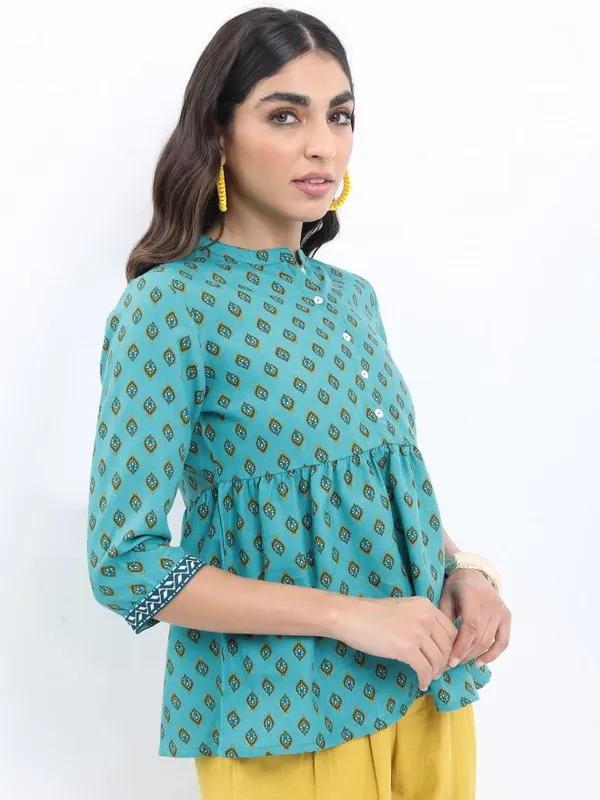  Ketch Women Teal Printed Peplum Tops