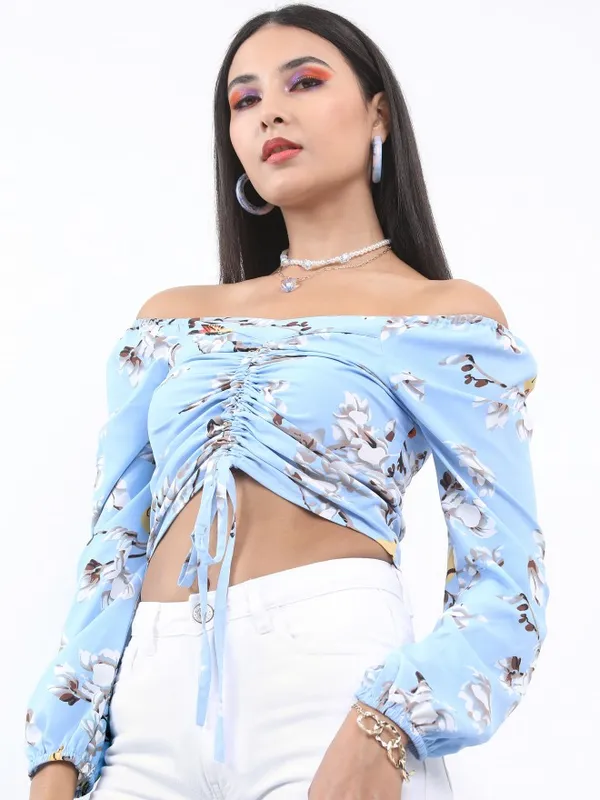  Ketch Women Blue Printed Regular Tops