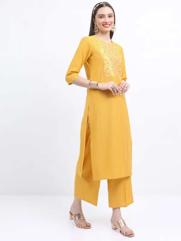  Ketch Women Yellow Self Design Kurta Sets