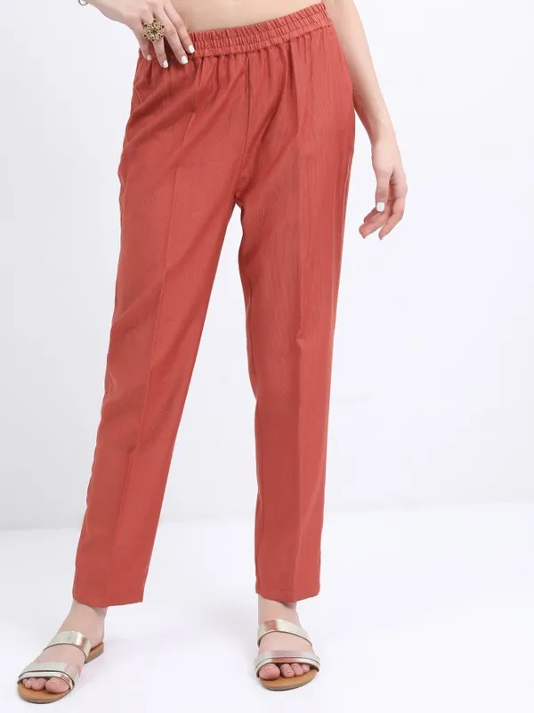 Vishudh Women Terracotta Printed Kurta With Trouser And Dupatta