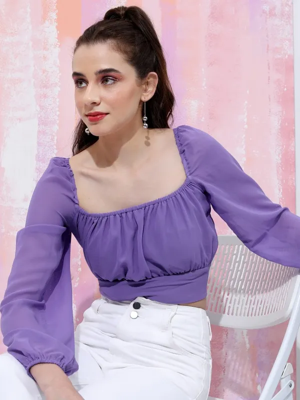 Tokyo Talkies Women Purple Solid Wrap Top