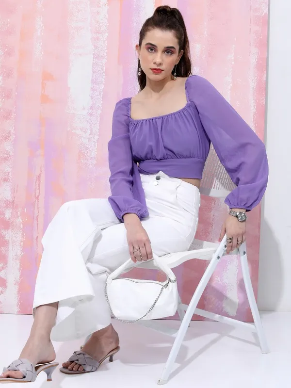 Tokyo Talkies Women Purple Solid Wrap Top