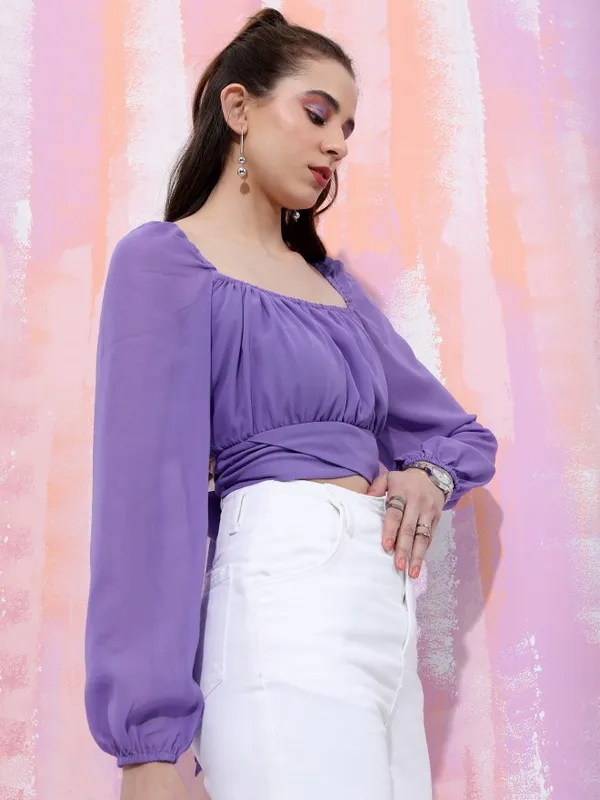 Tokyo Talkies Women Purple Solid Wrap Top